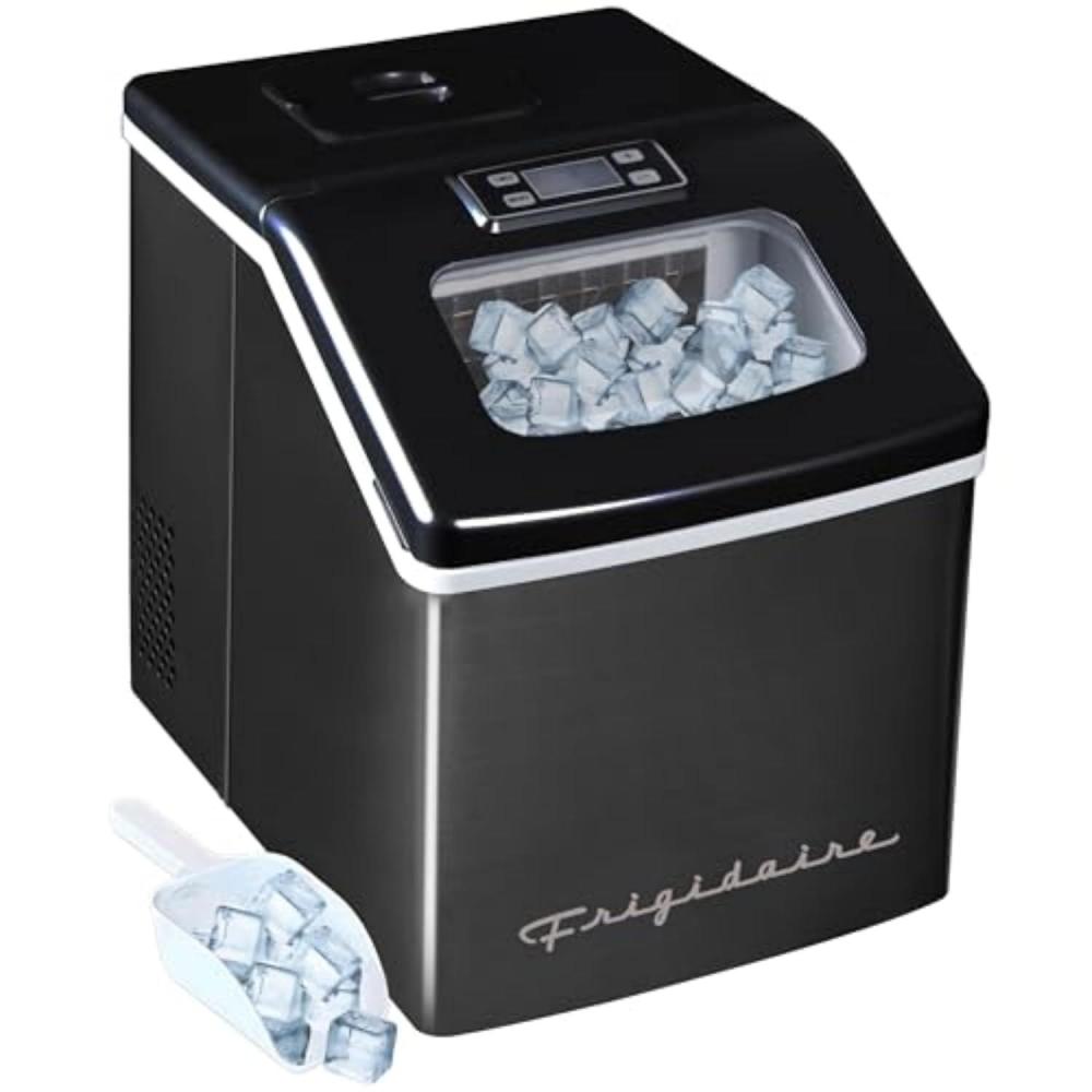 imageFrigidaire Ice Maker EFIC452 Countertop Stainless Steel Ice Maker with Transparent Window Clear Ice Cube Maker with 40 lbs Capacity Ice Maker Machine  148quot D x 11quot W x 141quot H Blackblack stainless