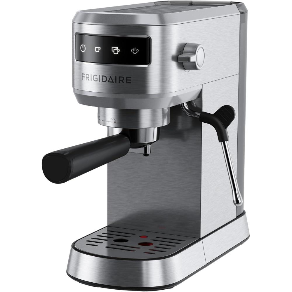 imageFrigidaire Steam Espresso Maker Coffee Machine with Milk Frother ampamp Cup Warmer 20 Bar Pressure 34 oz Removable Water Tank Single or Double Shot Stainless Steel