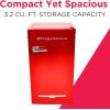 Frigidaire Retro Compact Fridge with Chiller, 3.2 cu ft Countertop Fridge with Built-In Bottle Opener, Compact Refrigerator for Office, Bedroom, Dorm Room or Cabin – 16.5″ D x 19″ W x 31″ H (Red)