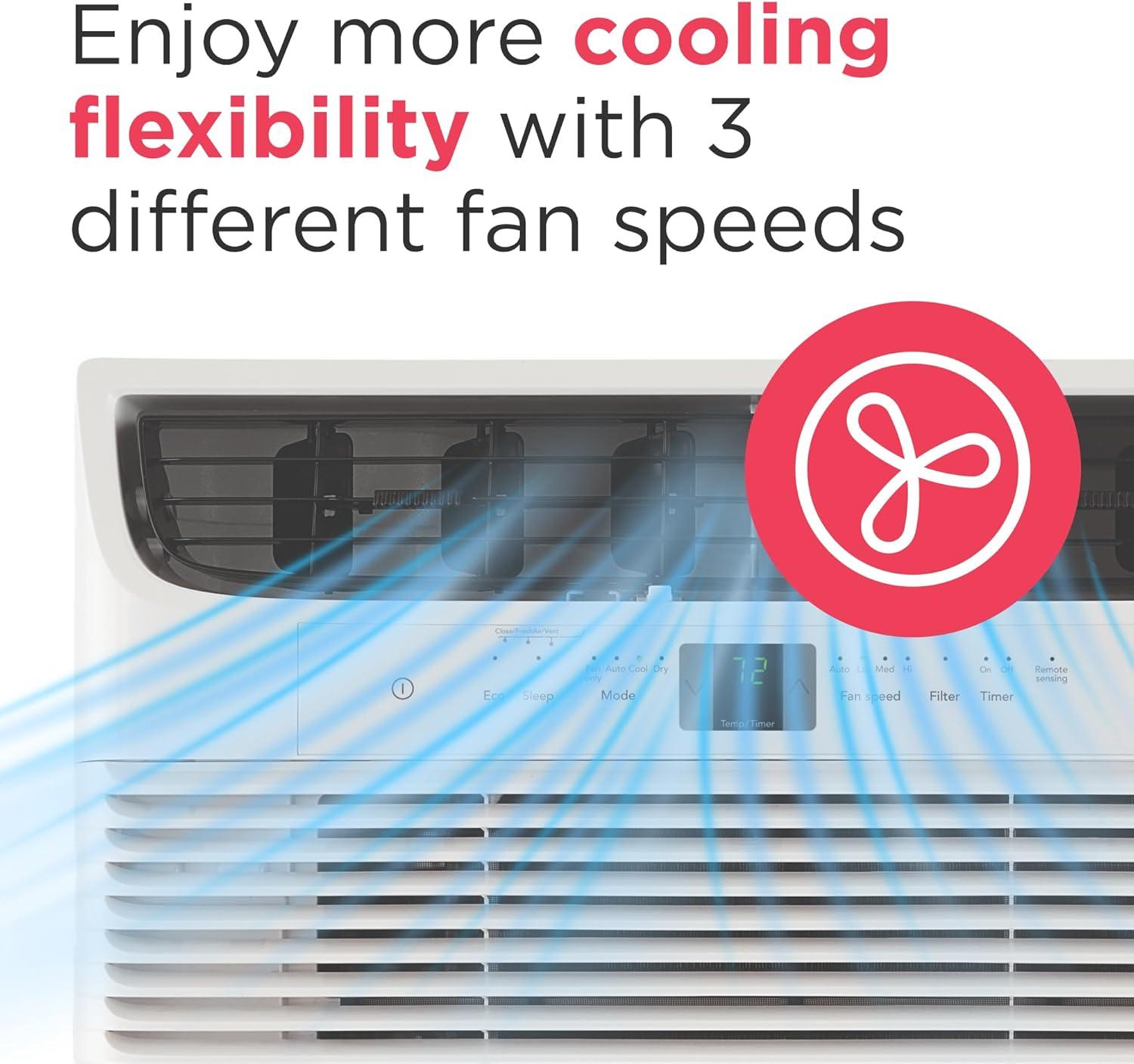 imageFrigidaire 12000 BTU Window Air Conditioner with Remote Control Cools Up to 550 Sq Ft Quiet Operation Eco Mode 3 Fan Speeds Auto Restart White12 000 BTU Electronic Controls