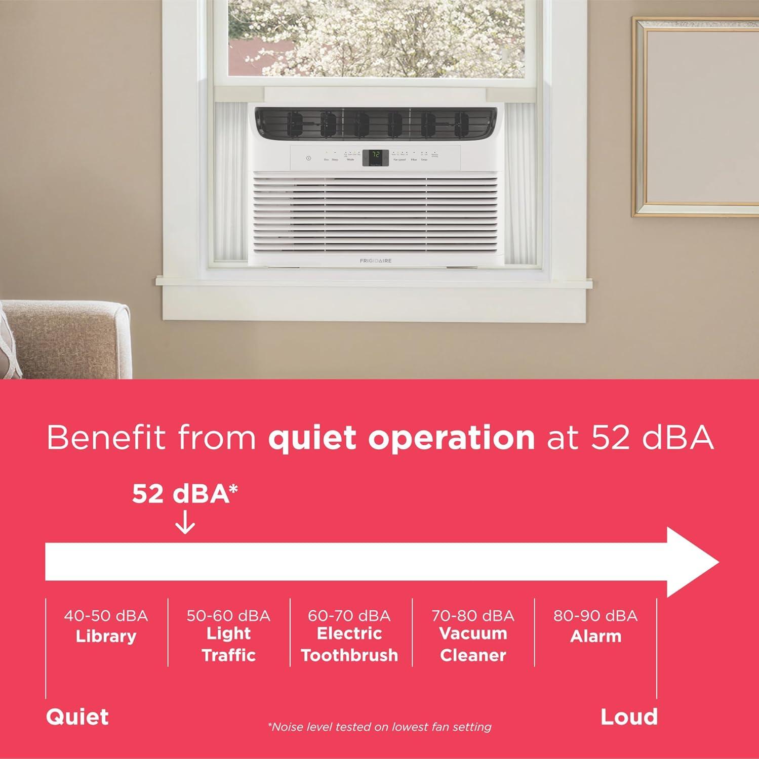 imageFrigidaire 12000 BTU Window Air Conditioner with Remote Control Cools Up to 550 Sq Ft Quiet Operation Eco Mode 3 Fan Speeds Auto Restart White6 000 BTU Electronic Controls