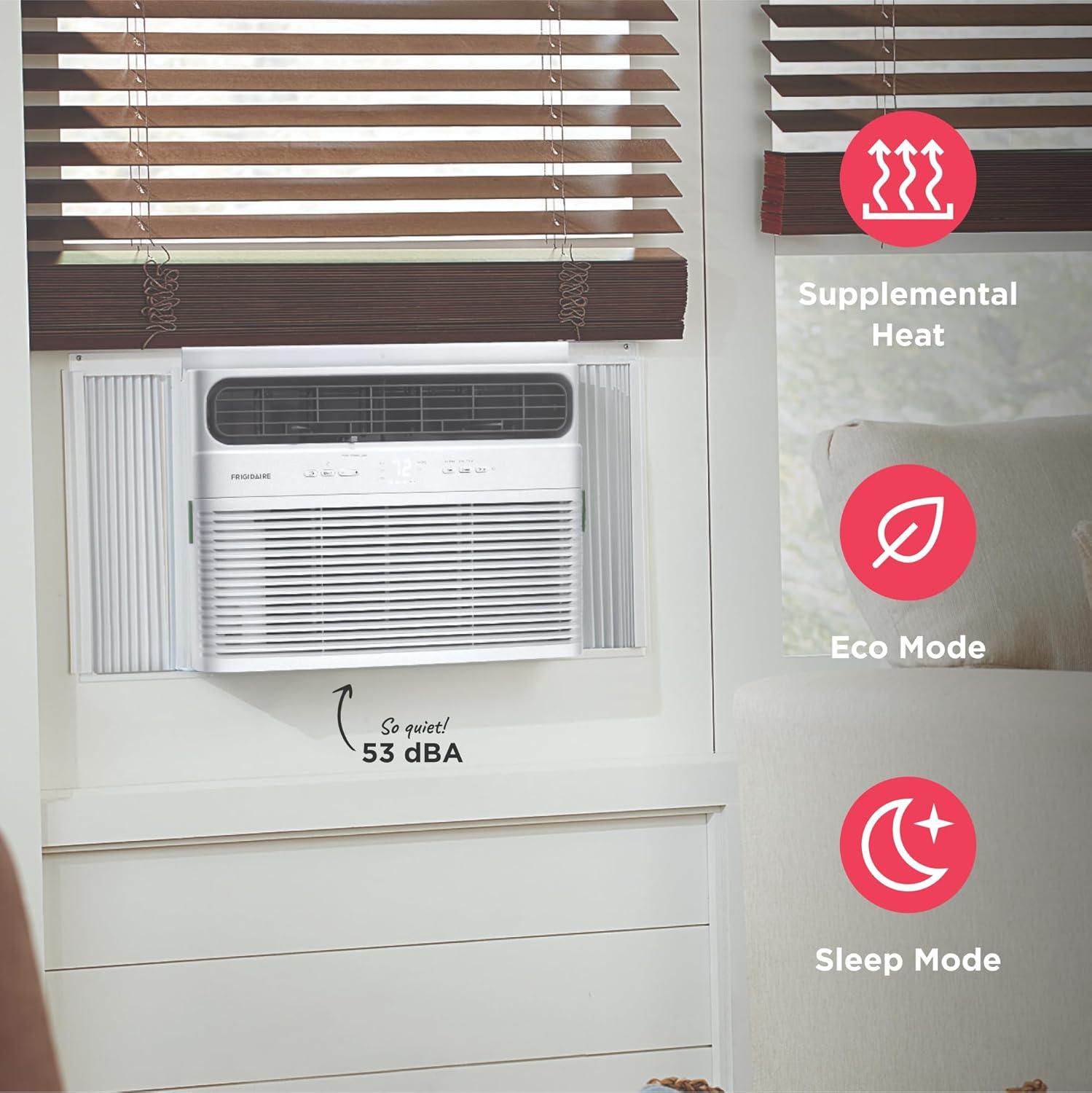 imageFrigidaire 12000 BTU Window Air Conditioner with Supplemental Heat Cools ampamp Heats Up to 550 Sq Ft Remote Control Quiet Operation Eco Mode 3 Fan Speeds White8 000 BTU