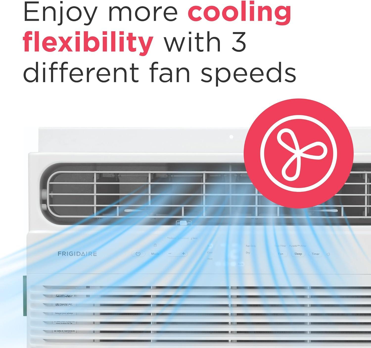 imageFrigidaire 12000 BTU Window Air Conditioner with Supplemental Heat Cools ampamp Heats Up to 550 Sq Ft Remote Control Quiet Operation Eco Mode 3 Fan Speeds White12 000 BTU