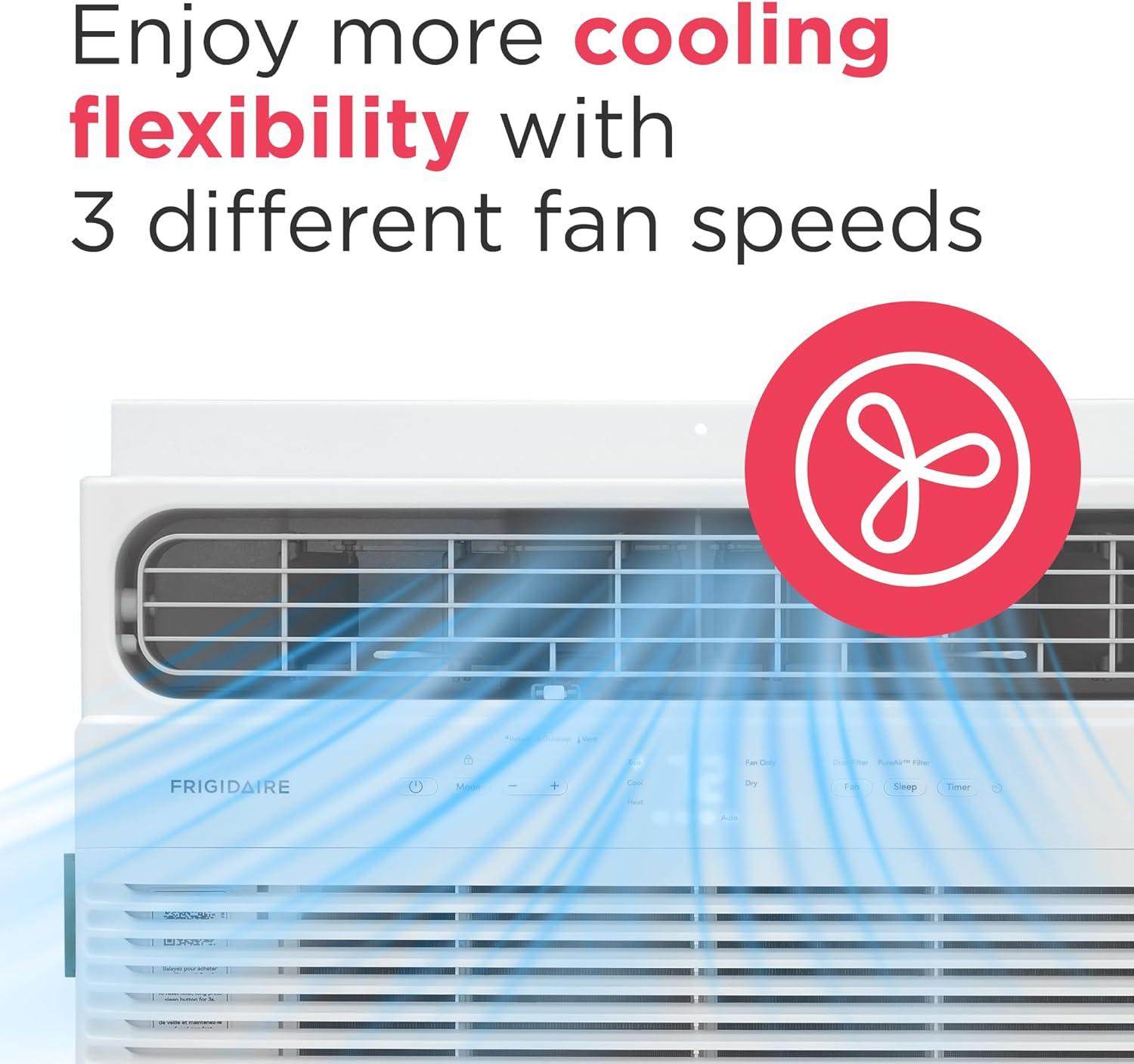 imageFrigidaire 12000 BTU Window Air Conditioner with Supplemental Heat Cools ampamp Heats Up to 550 Sq Ft Remote Control Quiet Operation Eco Mode 3 Fan Speeds White8 000 BTU