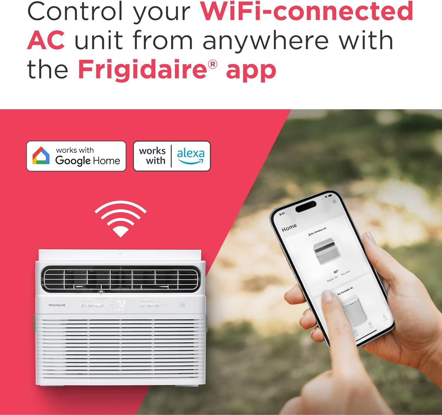 imageFrigidaire 8000 BTU Smart Window Air Conditioner with WiFi Cools Up to 350 Sq Ft Remote Control Quiet Operation Eco Mode 3 Fan Speeds WhiteNew 2024 14 000 BTU