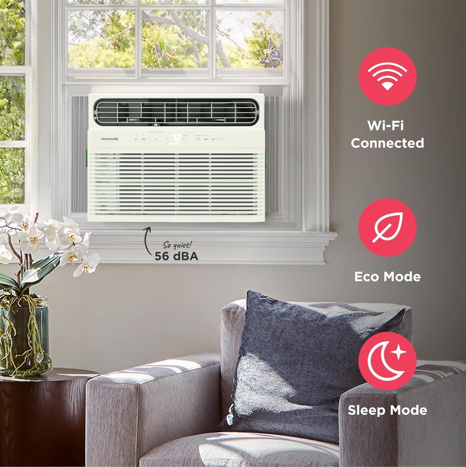 imageFrigidaire 8000 BTU Smart Window Air Conditioner with WiFi Cools Up to 350 Sq Ft Remote Control Quiet Operation Eco Mode 3 Fan Speeds WhiteNew 2024 14 000 BTU