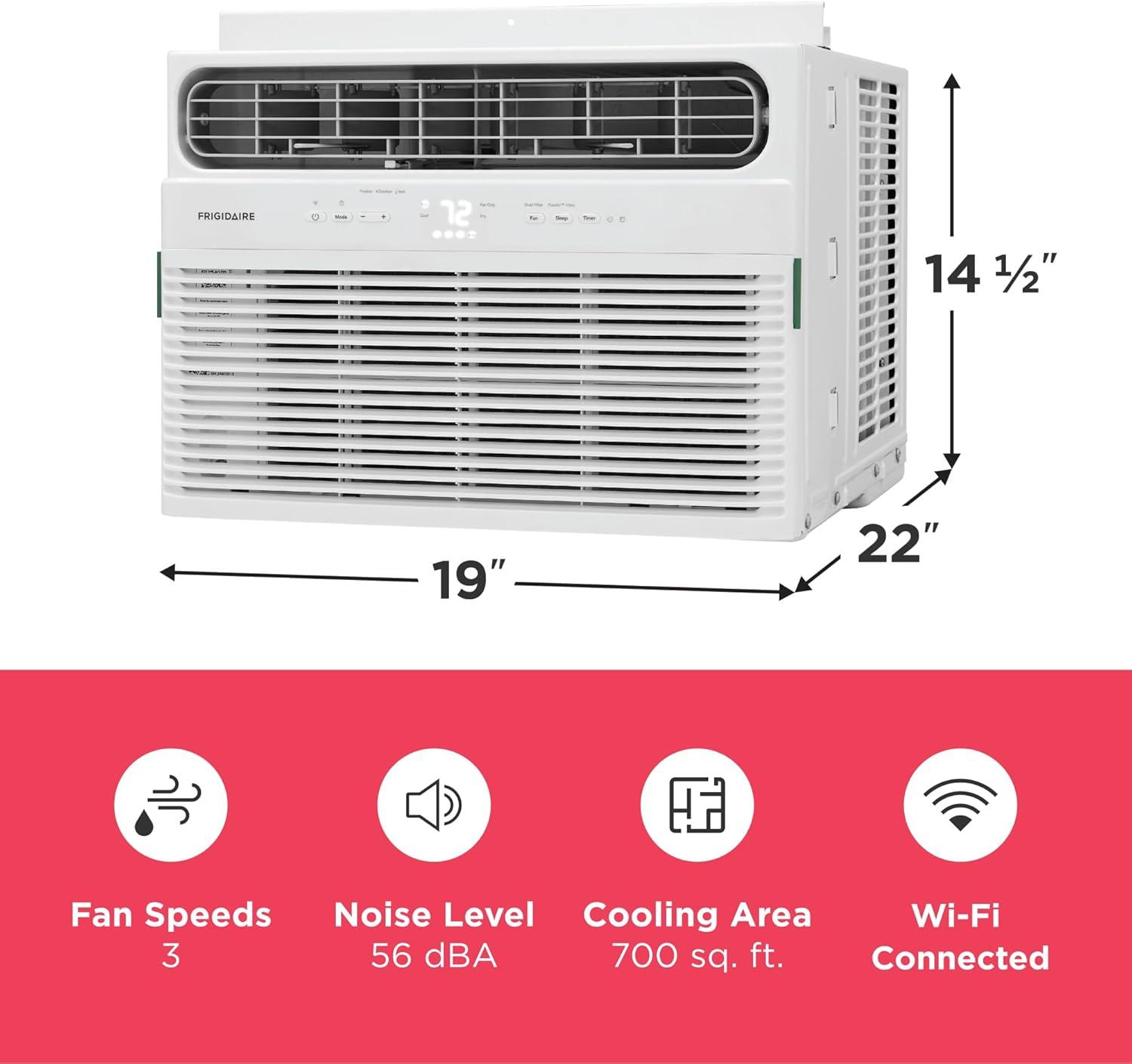 imageFrigidaire 8000 BTU Smart Window Air Conditioner with WiFi Cools Up to 350 Sq Ft Remote Control Quiet Operation Eco Mode 3 Fan Speeds WhiteNew 2024 14 000 BTU
