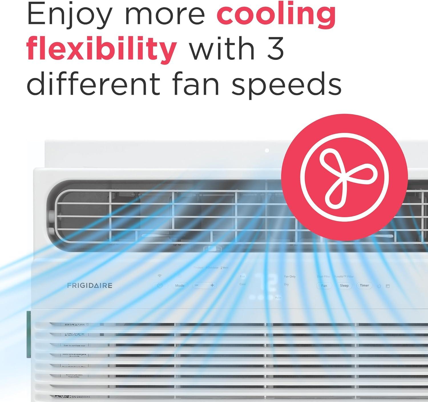 imageFrigidaire 8000 BTU Smart Window Air Conditioner with WiFi Cools Up to 350 Sq Ft Remote Control Quiet Operation Eco Mode 3 Fan Speeds WhiteNew 2024 14 000 BTU