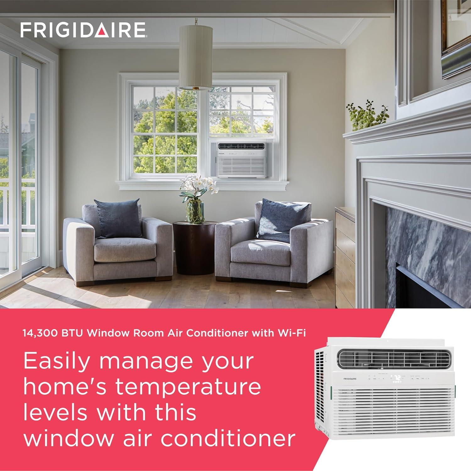 imageFrigidaire 8000 BTU Smart Window Air Conditioner with WiFi Cools Up to 350 Sq Ft Remote Control Quiet Operation Eco Mode 3 Fan Speeds WhiteNew 2024 14 000 BTU