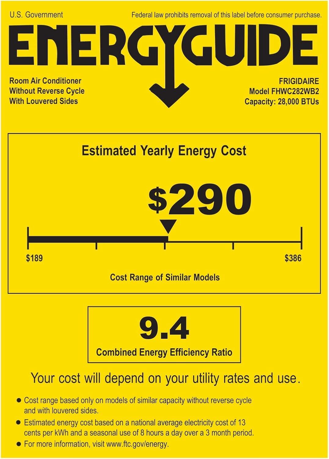 imageFrigidaire FHWC282WB2 Window Air Conditioner 28000 BTU with Easy Install Slide Out Chassis MultiSpeed Fan EasytoClean Washable Filter Eco Mode in White28 000 BTU