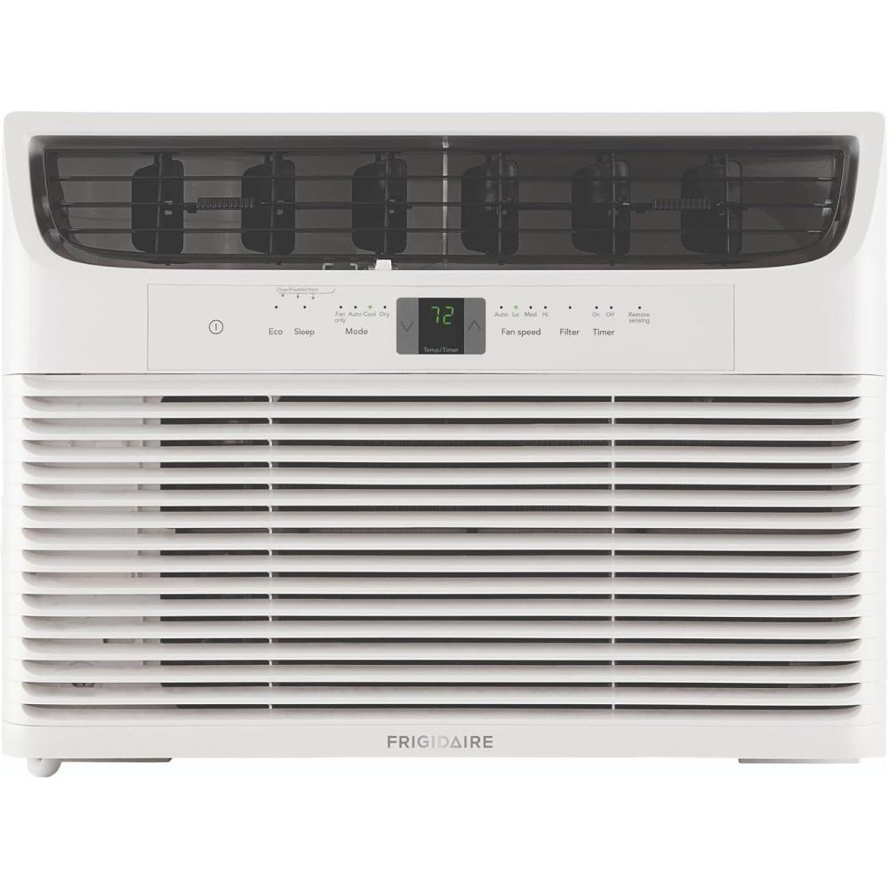 imageFrigidaire 12000 BTU Window Air Conditioner with Remote Control Cools Up to 550 Sq Ft Quiet Operation Eco Mode 3 Fan Speeds Auto Restart White10 000 BTU Electronic Controls