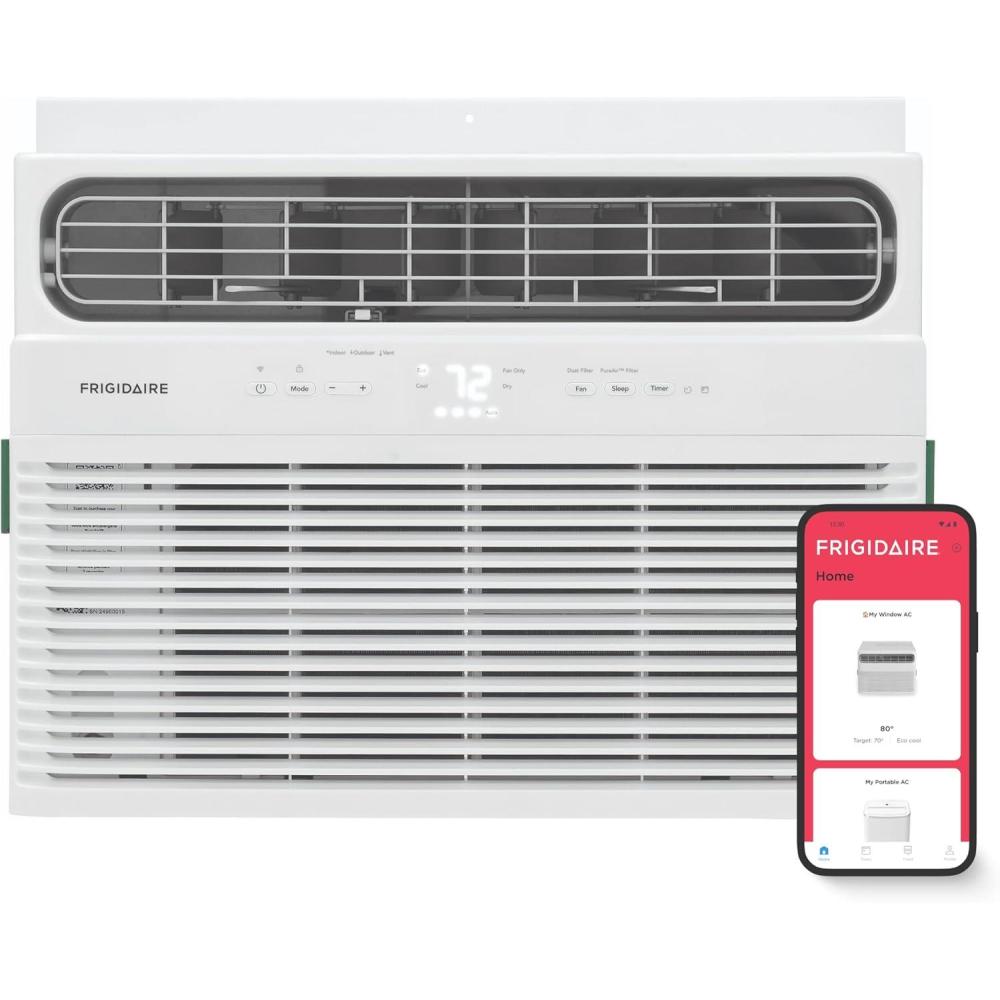 imageFrigidaire 8000 BTU Smart Window Air Conditioner with WiFi Cools Up to 350 Sq Ft Remote Control Quiet Operation Eco Mode 3 Fan Speeds WhiteNew 2024 10 000 BTU