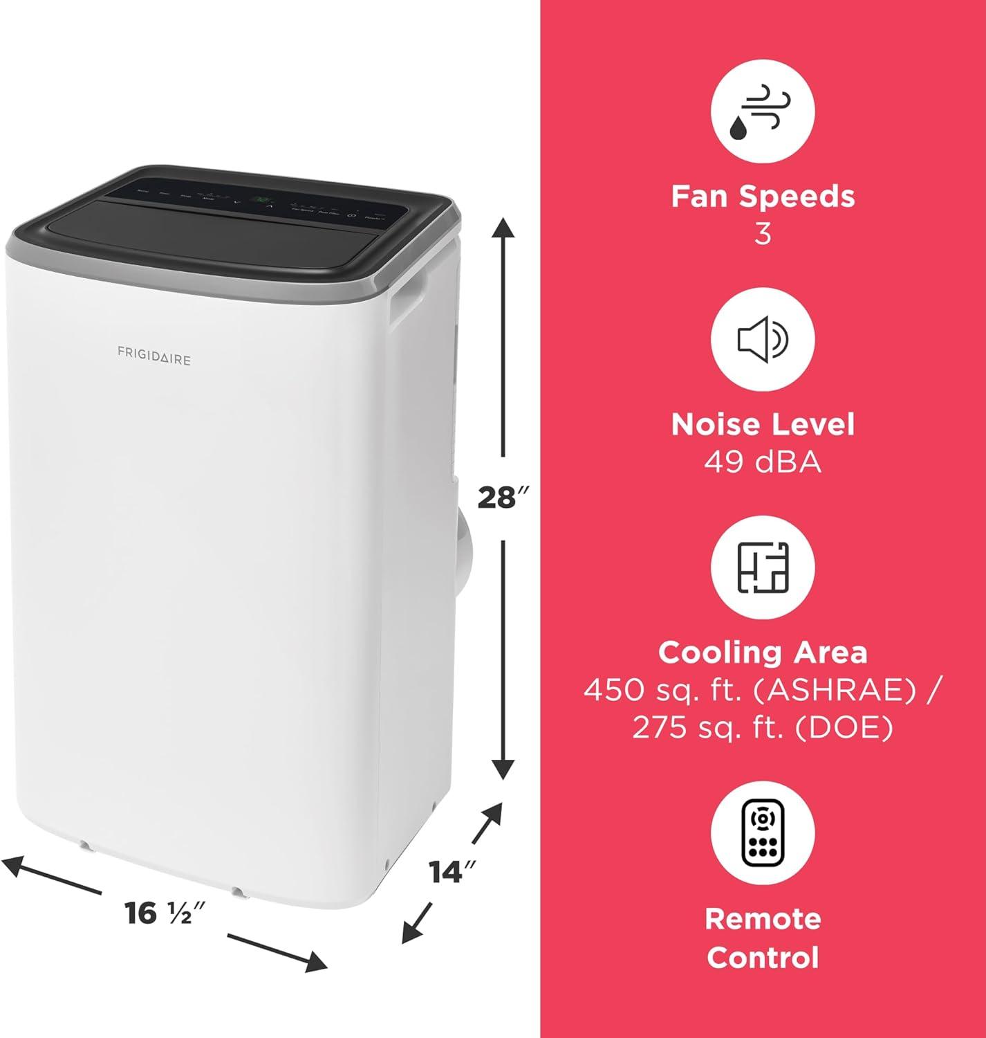 imageFrigidaire 3in1 Portable Room Air Conditioner 10000 BTU ASHRAE 6500 BTU DOE Cools Up to 450 Sq Ft Quiet Operation Dehumidifying Dry Mode White
