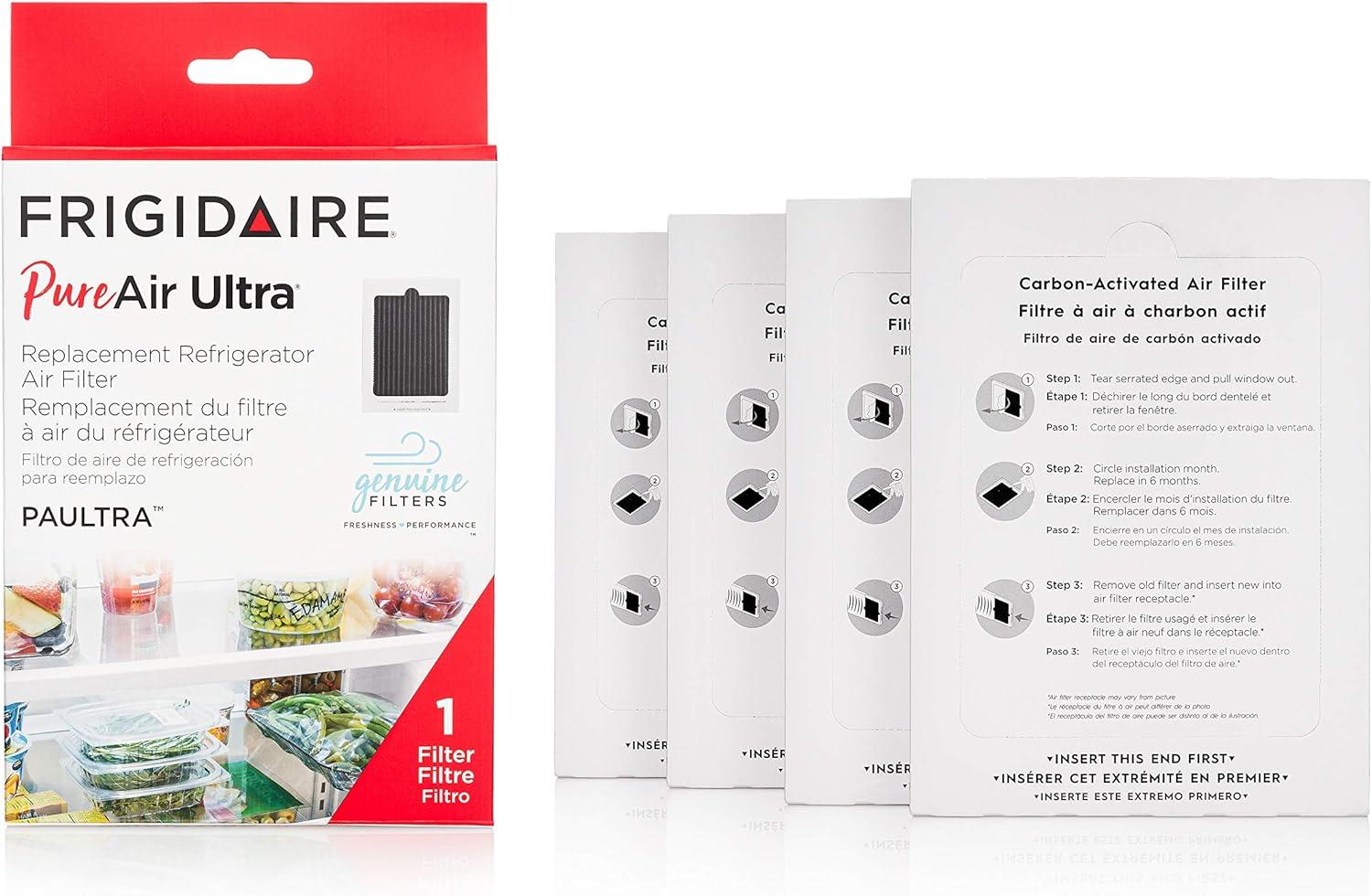 imageFRIGIDAIRE PAULTRA Pure Air Ultra Refrigerator Air Filter with Carbon Technology to Absorb Food Odors 65 Inch x 475 Inch4 Count Pack of 1