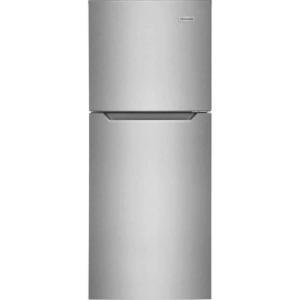 imageFrigidaire 101 Cu Ft Compact ADA Top Freezer Refrigerator in Brushed Steel with Electronic Control Panel Reversible Door Swing ENERGY STARBrushed Steel