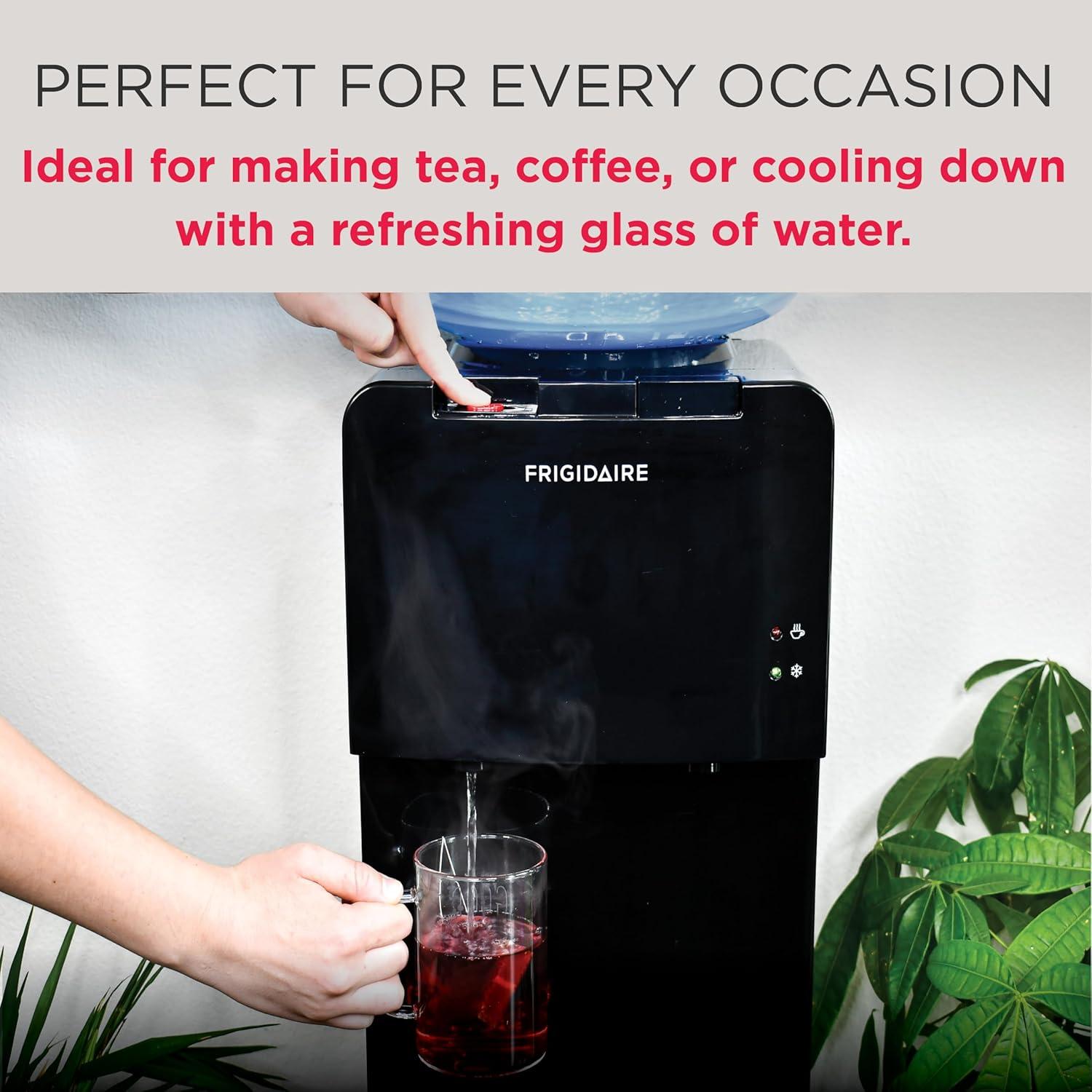 imageFrigidaire EFWC498  Top Loading Cooler Dispenser Hot ampamp Cold Water  Child Safety Lock  Innovative Slim ampamp Sleek Design Holds 3 or 5 Gallon Bottles  BlackBlack