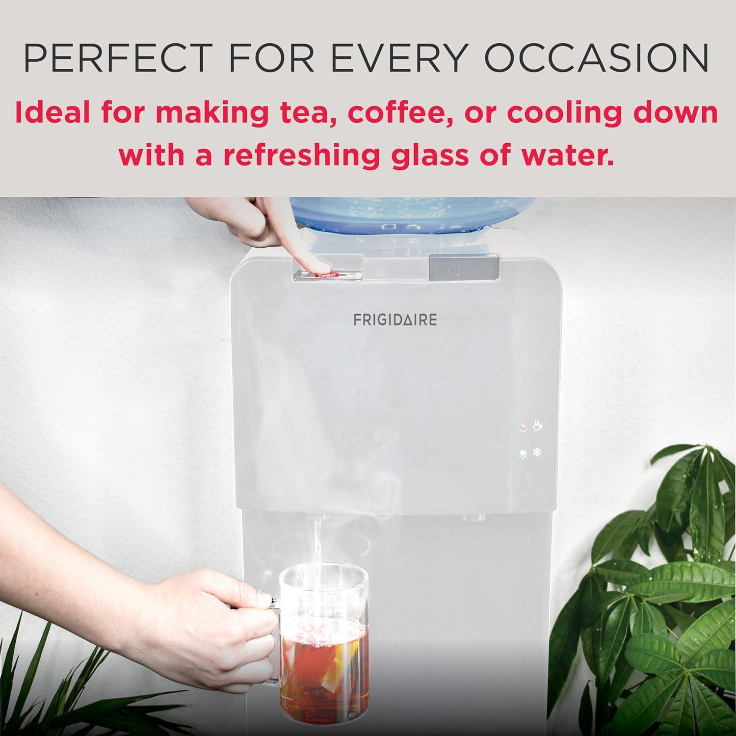 imageFrigidaire EFWC498  Top Loading Cooler Dispenser Hot ampamp Cold Water  Child Safety Lock  Innovative Slim ampamp Sleek Design Holds 3 or 5 Gallon Bottles  BlackWhite