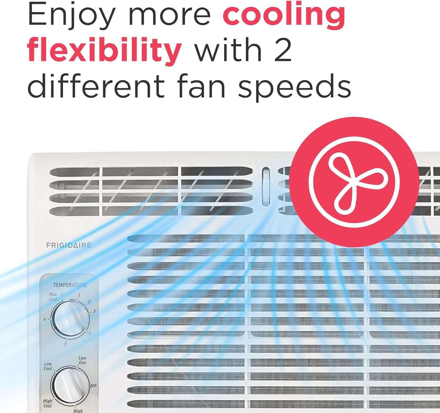 imageFrigidaire 8000 BTU Window Air Conditioner with Remote Control Cools Up to 350 Sq Ft Quiet Operation Eco Mode 3 Fan Speeds Auto Restart White5 000 BTU Mechanical Controls