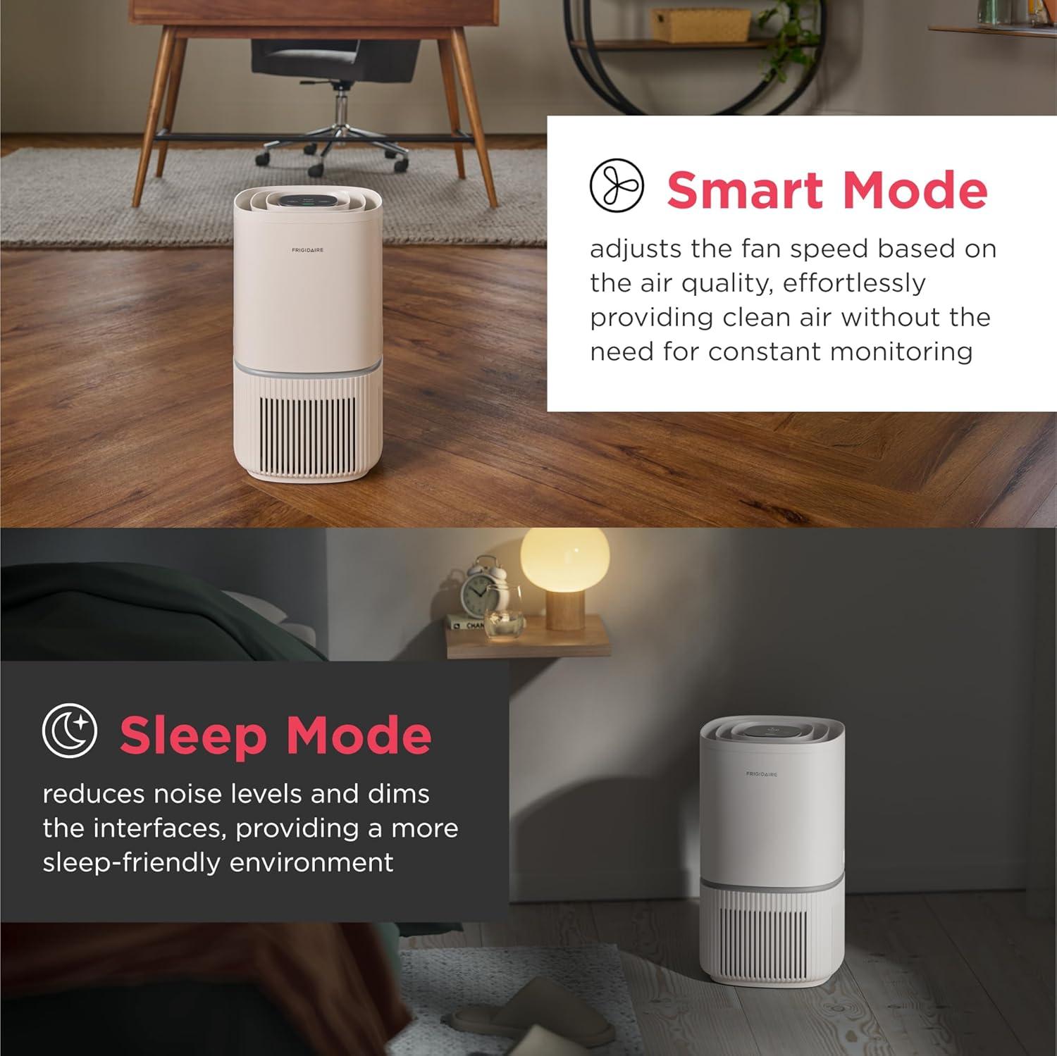 imageFrigidaire PureA300 XL HEPA Air Purifier with WiFi for Large Rooms Covers up to 1685 Sq Ft 3Stage Filtration Energy Star Certification Air Quality Monitoring Smart Mode Ultra Quiet White850 Square Feet Wifi