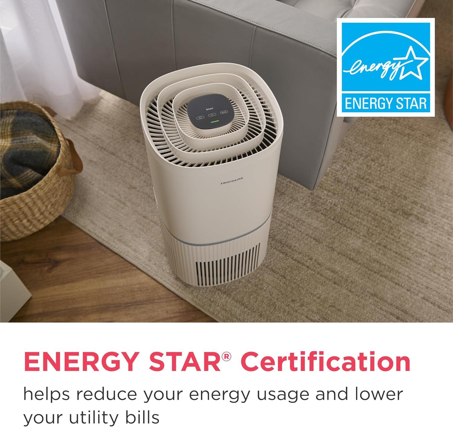 imageFrigidaire PureA300 XL HEPA Air Purifier with WiFi for Large Rooms Covers up to 1685 Sq Ft 3Stage Filtration Energy Star Certification Air Quality Monitoring Smart Mode Ultra Quiet White1685 Square Feet Wifi