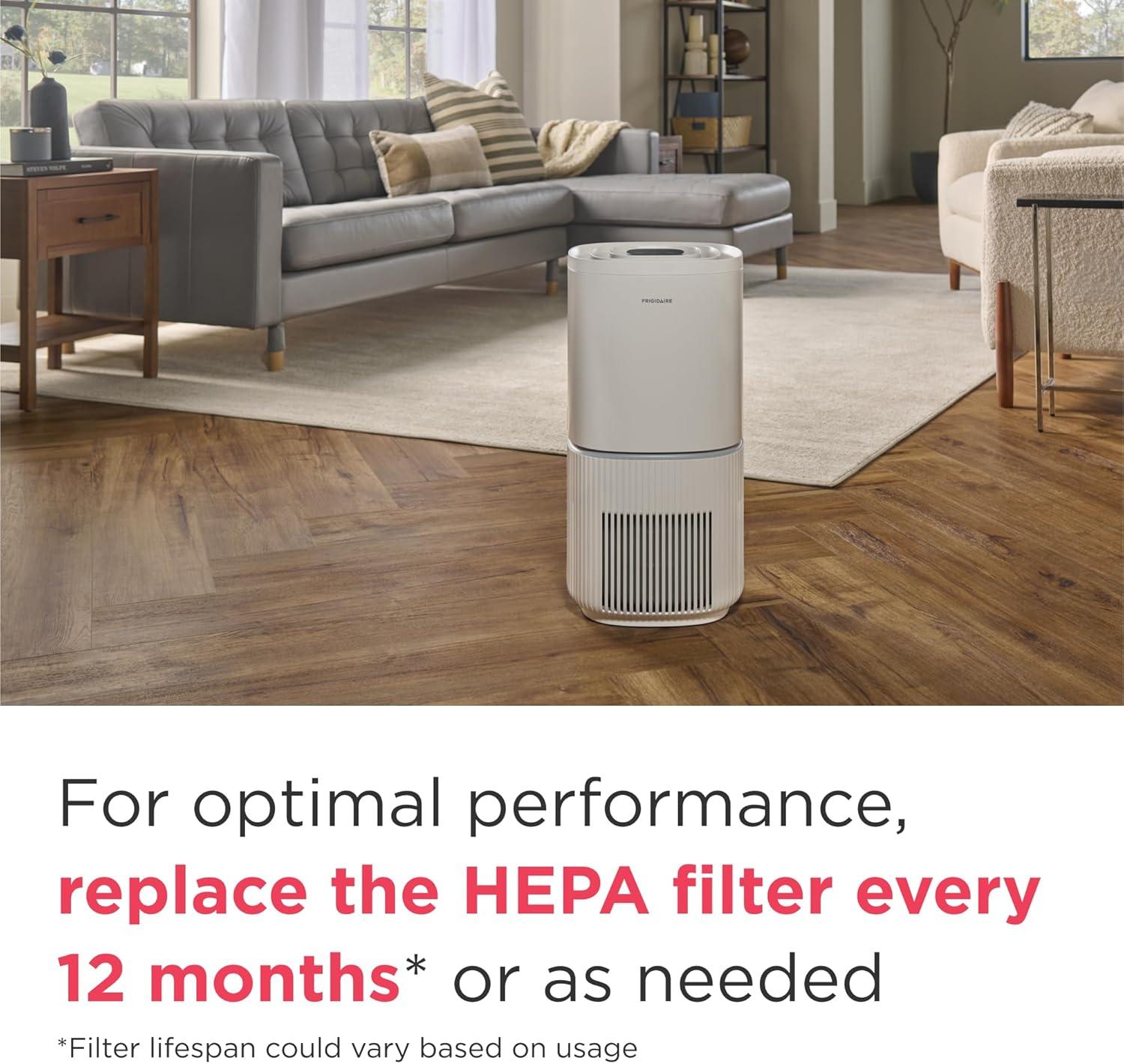 imageFrigidaire PureA300 XL HEPA Air Purifier with WiFi for Large Rooms Covers up to 1685 Sq Ft 3Stage Filtration Energy Star Certification Air Quality Monitoring Smart Mode Ultra Quiet White1685 Square Feet Wifi