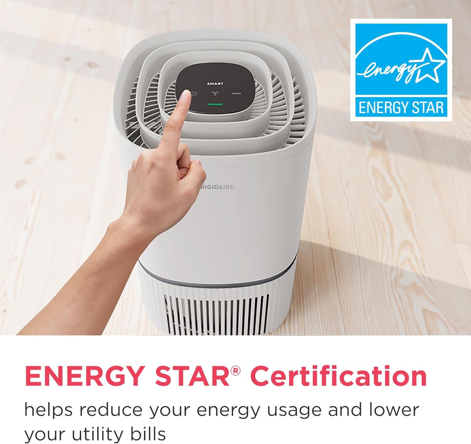 imageFrigidaire PureA300 XL HEPA Air Purifier with WiFi for Large Rooms Covers up to 1685 Sq Ft 3Stage Filtration Energy Star Certification Air Quality Monitoring Smart Mode Ultra Quiet White850 Square Feet