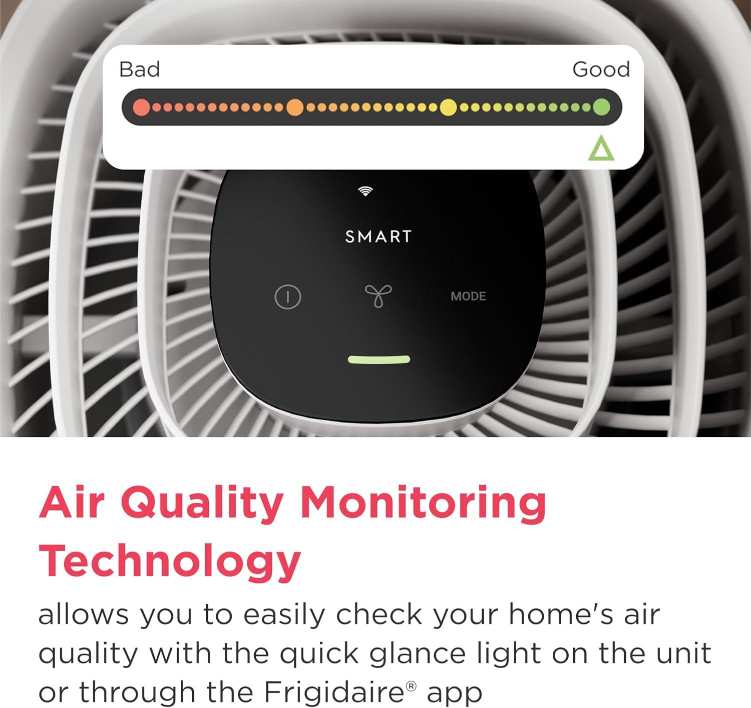 imageFrigidaire PureA300 XL HEPA Air Purifier with WiFi for Large Rooms Covers up to 1685 Sq Ft 3Stage Filtration Energy Star Certification Air Quality Monitoring Smart Mode Ultra Quiet White1685 Square Feet Wifi