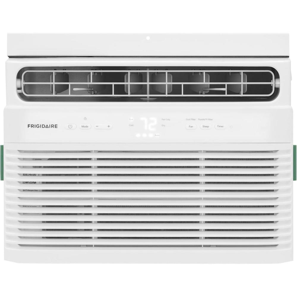 imageFrigidaire 8000 BTU Window Air Conditioner with Remote Control Cools Up to 350 Sq Ft Quiet Operation Eco Mode 3 Fan Speeds Auto Restart White5 000 BTU Electronic Controls