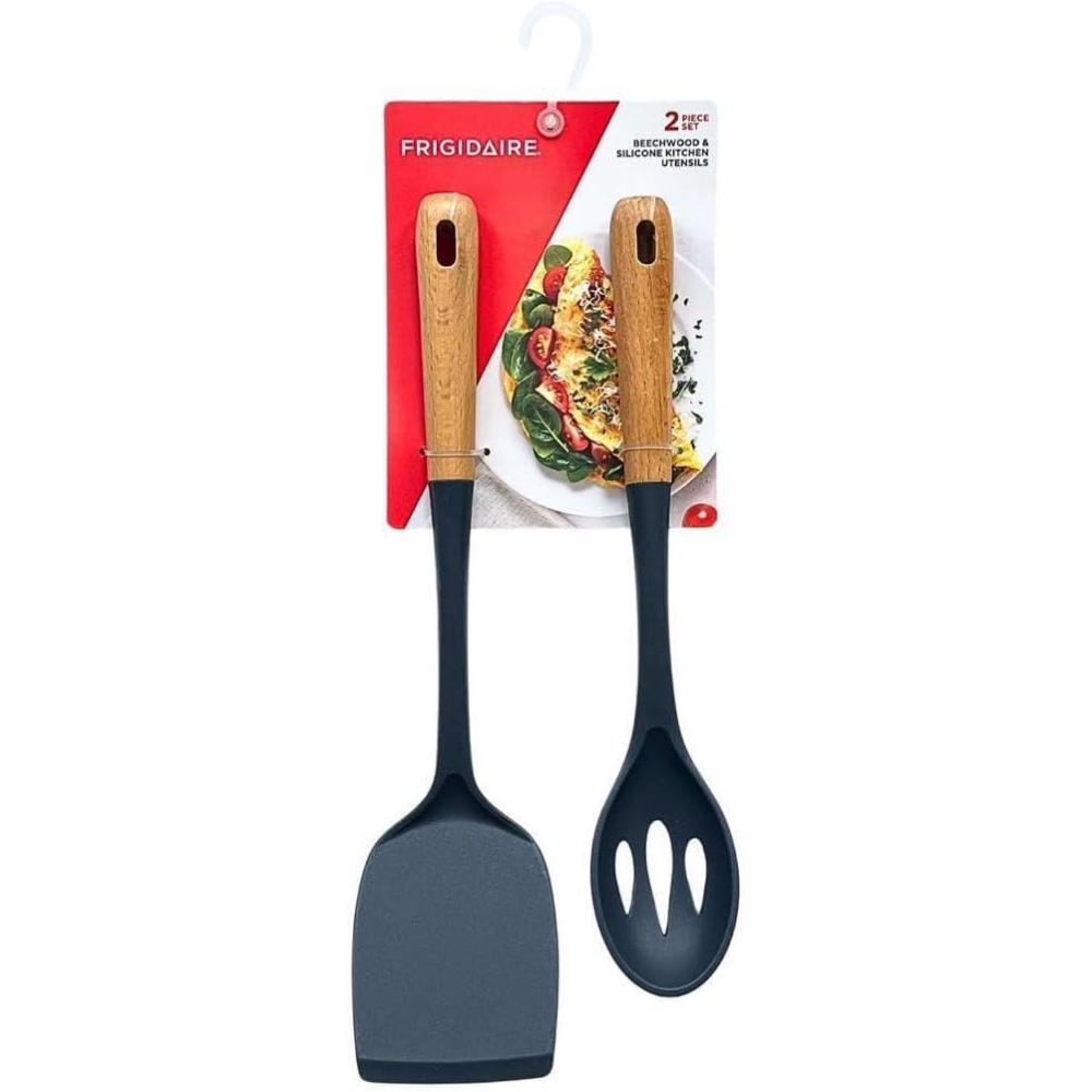 image2PC Beechwood and Silicone Utensil Set Large Turner Large Slot Spoon Kitchen Cooking Utensils with Beechwood Handle and Silicone Head OLIVENavy
