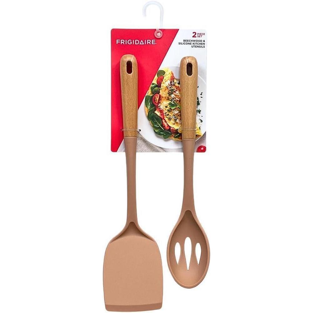 image2PC Beechwood and Silicone Utensil Set Large Turner Large Slot Spoon Kitchen Cooking Utensils with Beechwood Handle and Silicone Head OLIVERose