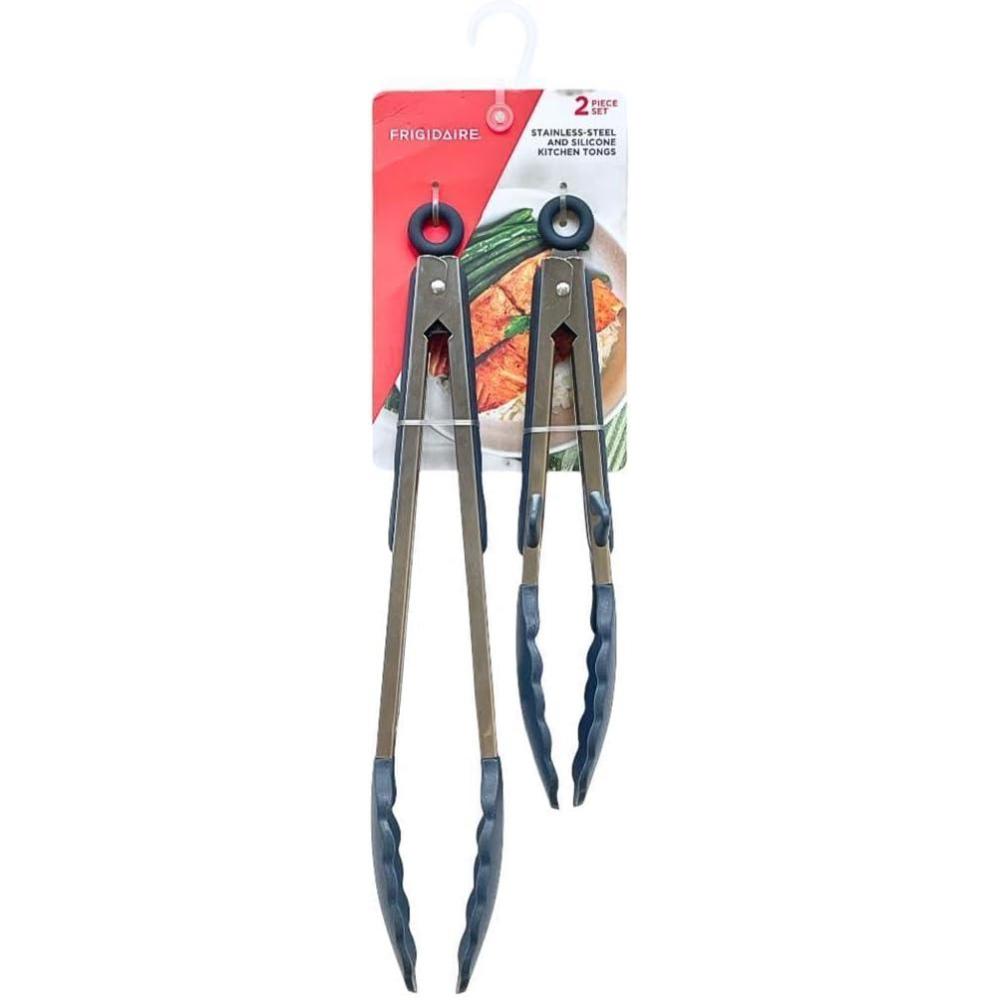 imageFrigidaire 2PC Stainless Steel Kitchen Food Tongs Set for Cooking with Silicone Tips LIGHT TAUPENavy