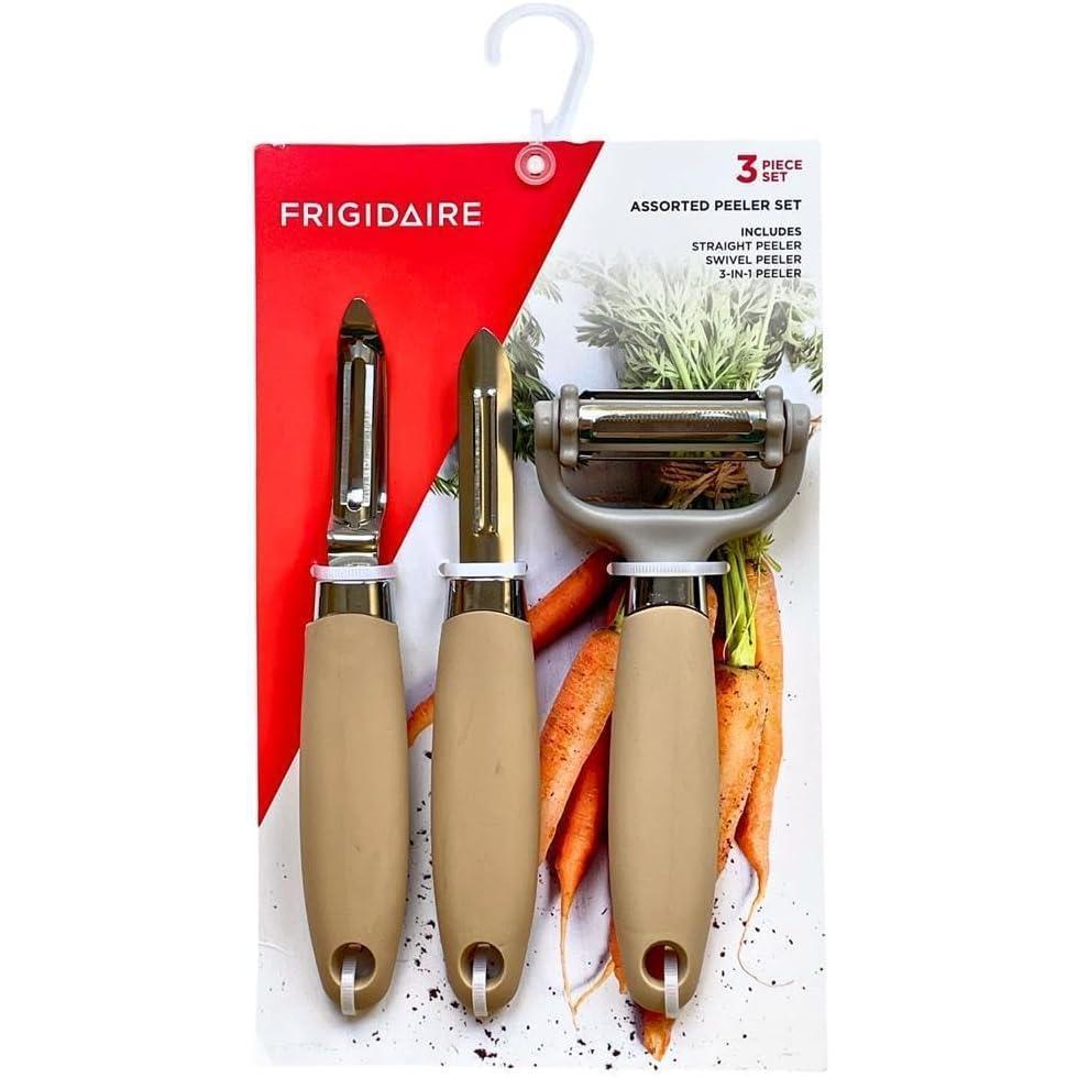 imageFrigidaire 3Piece Peeler Set  Straight Peeler Swivel Peeler 3in1 Peeler  Stainless Steel and Silicone NAVYLIGHT TAUPE