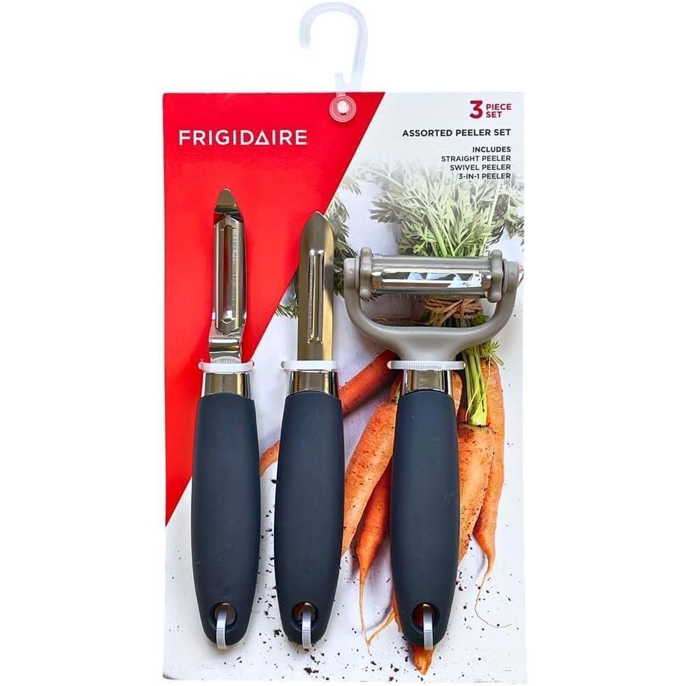 imageFrigidaire 3Piece Peeler Set  Straight Peeler Swivel Peeler 3in1 Peeler  Stainless Steel and Silicone NAVYNavy