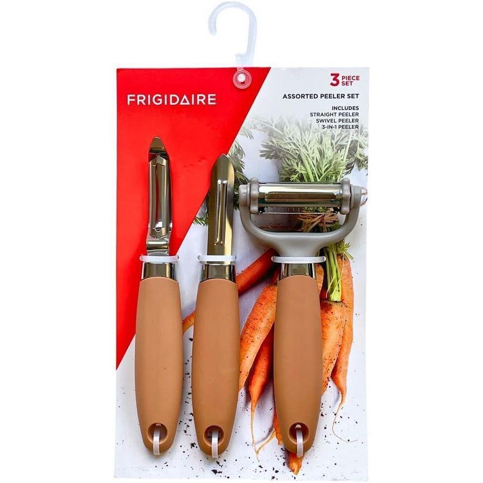 imageFrigidaire 3Piece Peeler Set  Straight Peeler Swivel Peeler 3in1 Peeler  Stainless Steel and Silicone NAVYRose