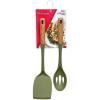 2PC Beechwood and Silicone Utensil Set, Large Turner, Large Slot Spoon, Kitchen Cooking Utensils with Beechwood Handle and Silicone Head (OLIVE)(Olive)