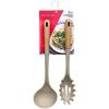 Frigidaire 2PC Beechwood Silicone Utensil Set, Large Soup Ladle, Large Pasta Fork, Heat-Resistant, Kitchen Cooking Utensils with Wooden Handle (NAVY)(LIGHT TAUPE)