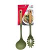 Frigidaire 2PC Beechwood Silicone Utensil Set, Large Soup Ladle, Large Pasta Fork, Heat-Resistant, Kitchen Cooking Utensils with Wooden Handle (NAVY)(Olive)