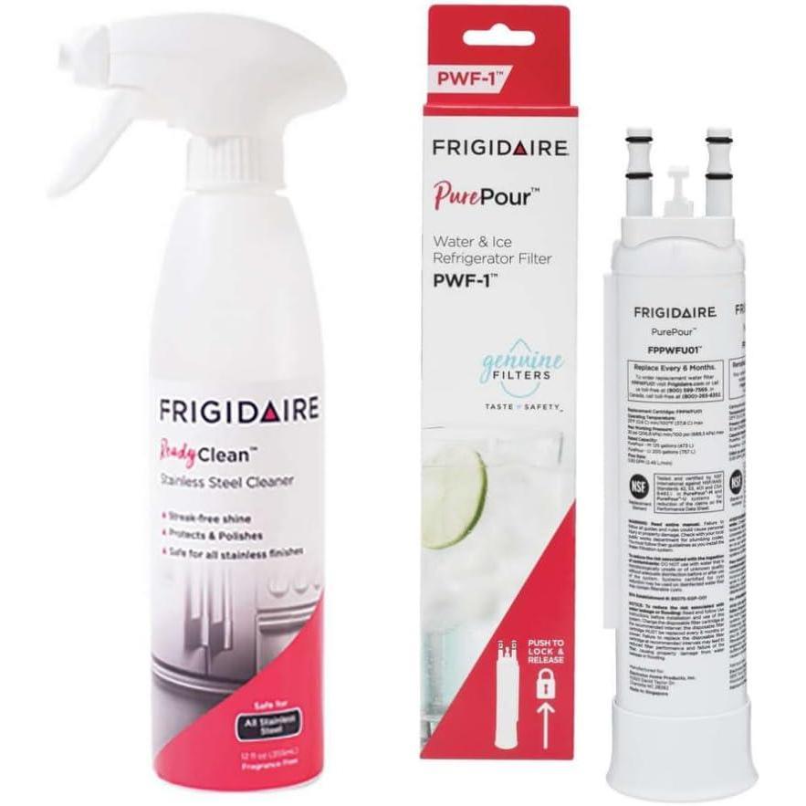 imageFrigidaire FPPWFU01 Water Filter Replacement Bonus Stainless Steel Fridge Cleaner Spray Bundle