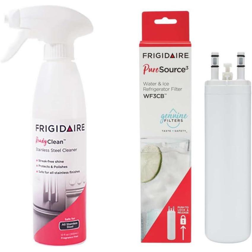 imageFrigidaire WF3CB Water Filter Replacement Bonus Stainless Steel Fridge Cleaner Spray Bundle