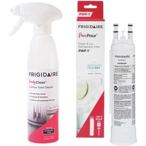 Frigidaire FPPWFU01 Water Filter Replacement + Bonus Stainless Steel Fridge Cleaner Spray Bundle