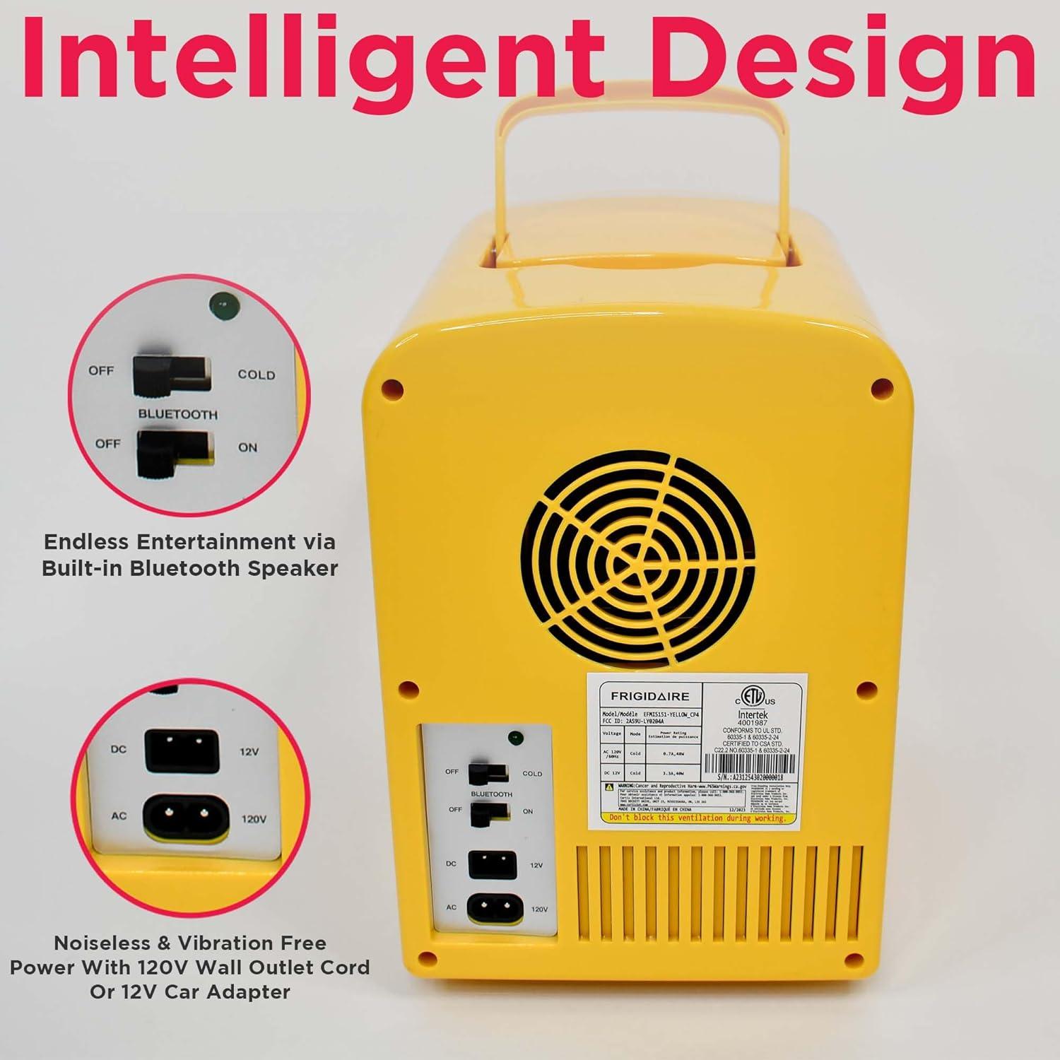 image:imageFrigidaire EFMIS151 Mini Portable Compact Personal Home Office Fridge Cooler BUILT IN SPEAKER 4L Capacity Chills Six 12 oz Cans 100 FreonFree amp Eco FriendlyYellow