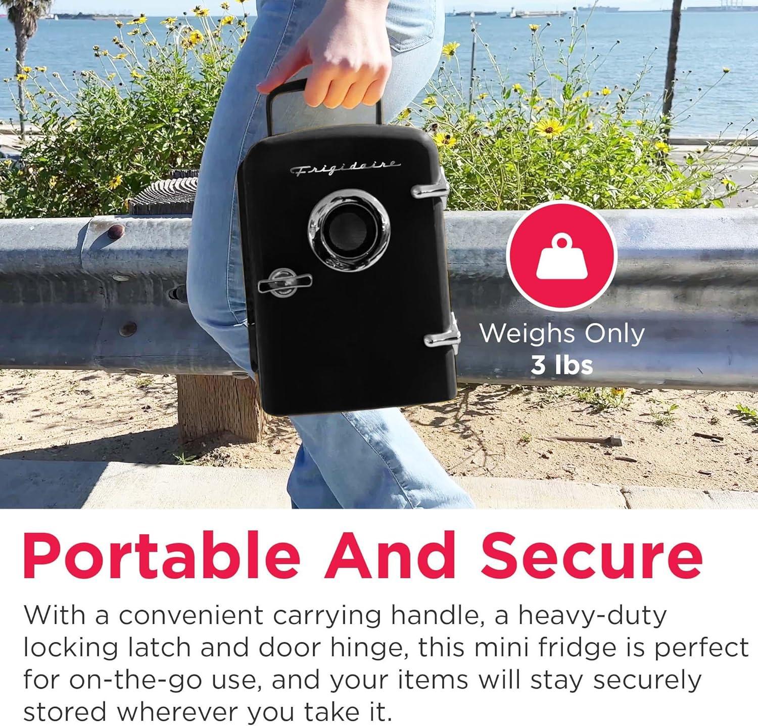 image:imageFrigidaire EFMIS151 Mini Portable Compact Personal Home Office Fridge Cooler BUILT IN SPEAKER 4L Capacity Chills Six 12 oz Cans 100 FreonFree amp Eco FriendlyBlack