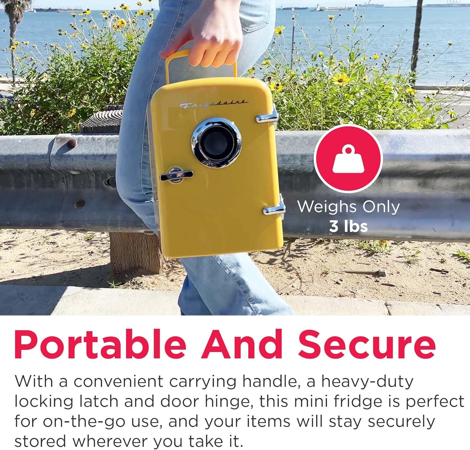 image:imageFrigidaire EFMIS151 Mini Portable Compact Personal Home Office Fridge Cooler BUILT IN SPEAKER 4L Capacity Chills Six 12 oz Cans 100 FreonFree amp Eco FriendlyYellow