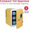 Frigidaire EFMIS151 Mini Portable Compact Personal Home Office Fridge Cooler BUILT IN SPEAKER, 4L Capacity, Chills Six 12 oz Cans, 100% Freon-Free & Eco Friendly(Yellow)