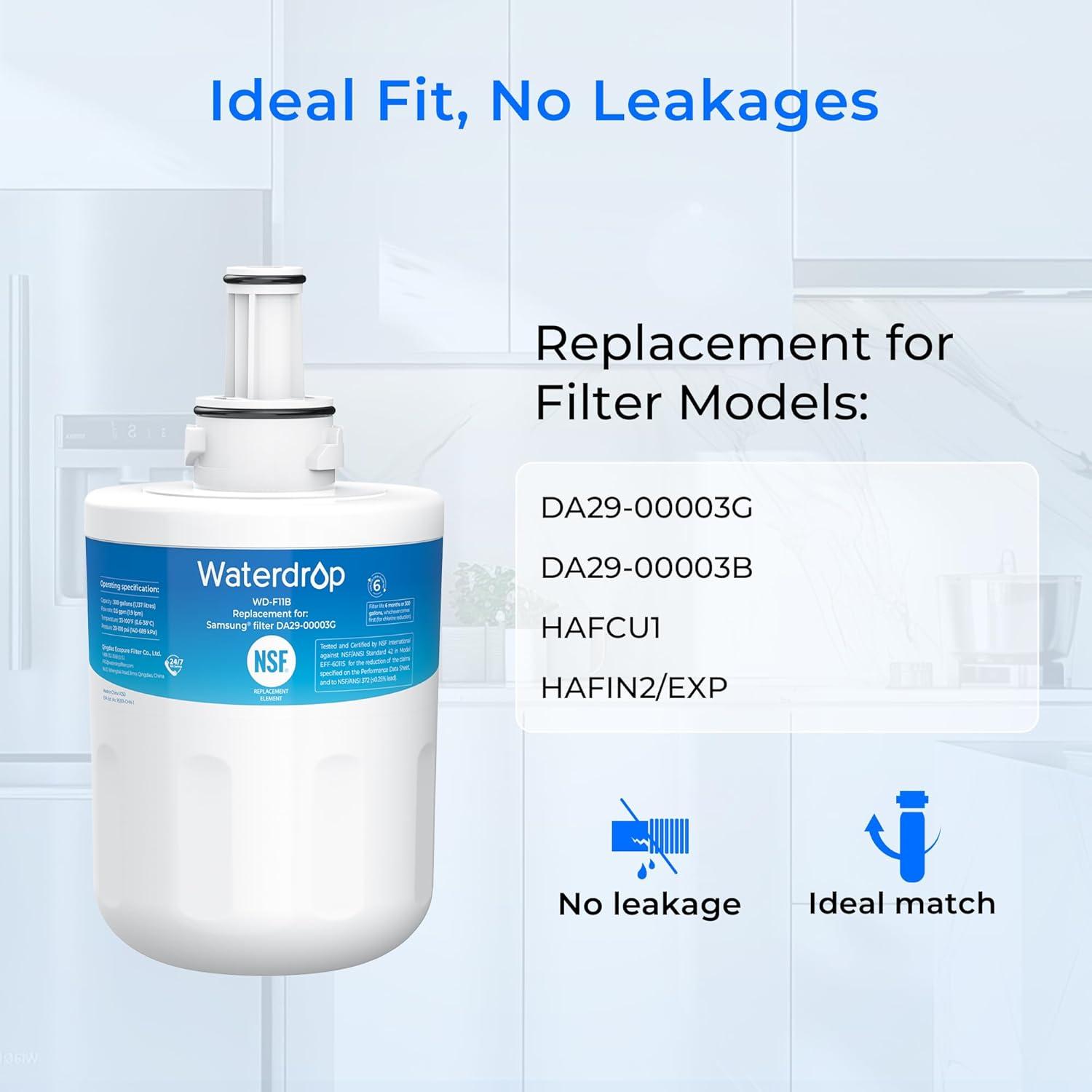imageWaterdrop DA2900003G Filtre Eau du RfrigrateurRemplacement pour Samsung Aqua Pure Plus DA2900003G DA2900003B DA9706317A DA6100159A HAFCU1XAA HAFIN2EXP APP100 WF289Forfait Peut Varier11 Unit Lot de 1