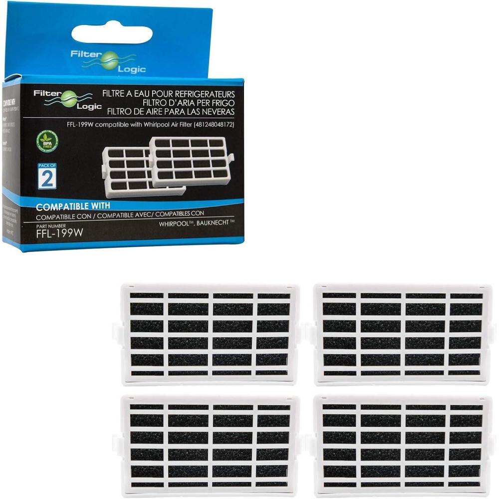 imageFilterLogic Lot de 4 Filtre de lair antibactrien compatible avec Whirlpool Indesit IKEA KitchenAid Hotpoint Microban ANT001 ANT001 ANTFMIC 481248048172 rfrigrateur4 Unit Lot de 1