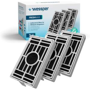Wessper – Lot de 3 – Filtre antibactérien pour réfrigérateur Whirlpool, Indesit, IKEA, KitchenAid, Hotpoint – Traitement de l&rsquo;air – Compatible avec Microban ANT001, ANT-001, ANTF-MIC, 481248048172(3 Unité (Lot de 1))