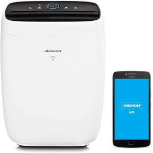 MEDION Purificateur d&rsquo;air contrôlable via appliaction (filtre HEPA, réduit les aérosols, le pollen, la poussière, les poils d&rsquo;animaux, Qualité de l&rsquo;air, minuterie, mode veille)