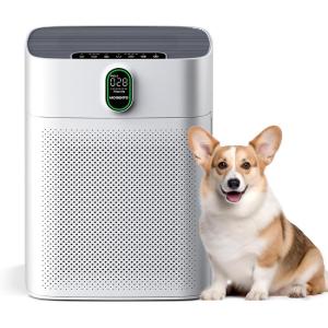 MORENTO Purificateur d&rsquo;Air Maison, Filtre HEPA élimine de Particules, L&rsquo;odeur, Poils d&rsquo;animaux, CADR 300 m³/h, 24dB, Capteur de qualité de l&rsquo;air, 4 Vitesse du Vent pour Chambre Bureau 1Pack+ 2filtres