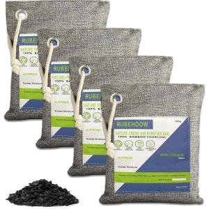 Sacs purificateurs d&rsquo;air Nature Fresh à base de charbon de bambou activé – 4 pièces.Élimine odeurs à la maison,dans les voitures,placards,sdb & pour les animaux.Filtre le carbone actif purifiant l&rsquo;air(1 unité (Lot de 4))